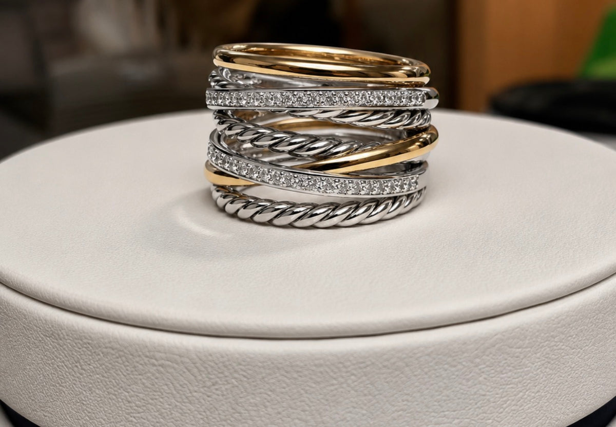 David Yurman Sterling Silver & 18K Gold Multi-Row Ring – Sizes 6 & 7