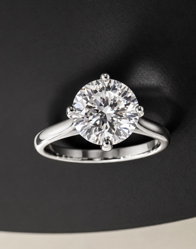 Round Moissanite Solitaire Ring — 4 Carat, Platinum, Size 7