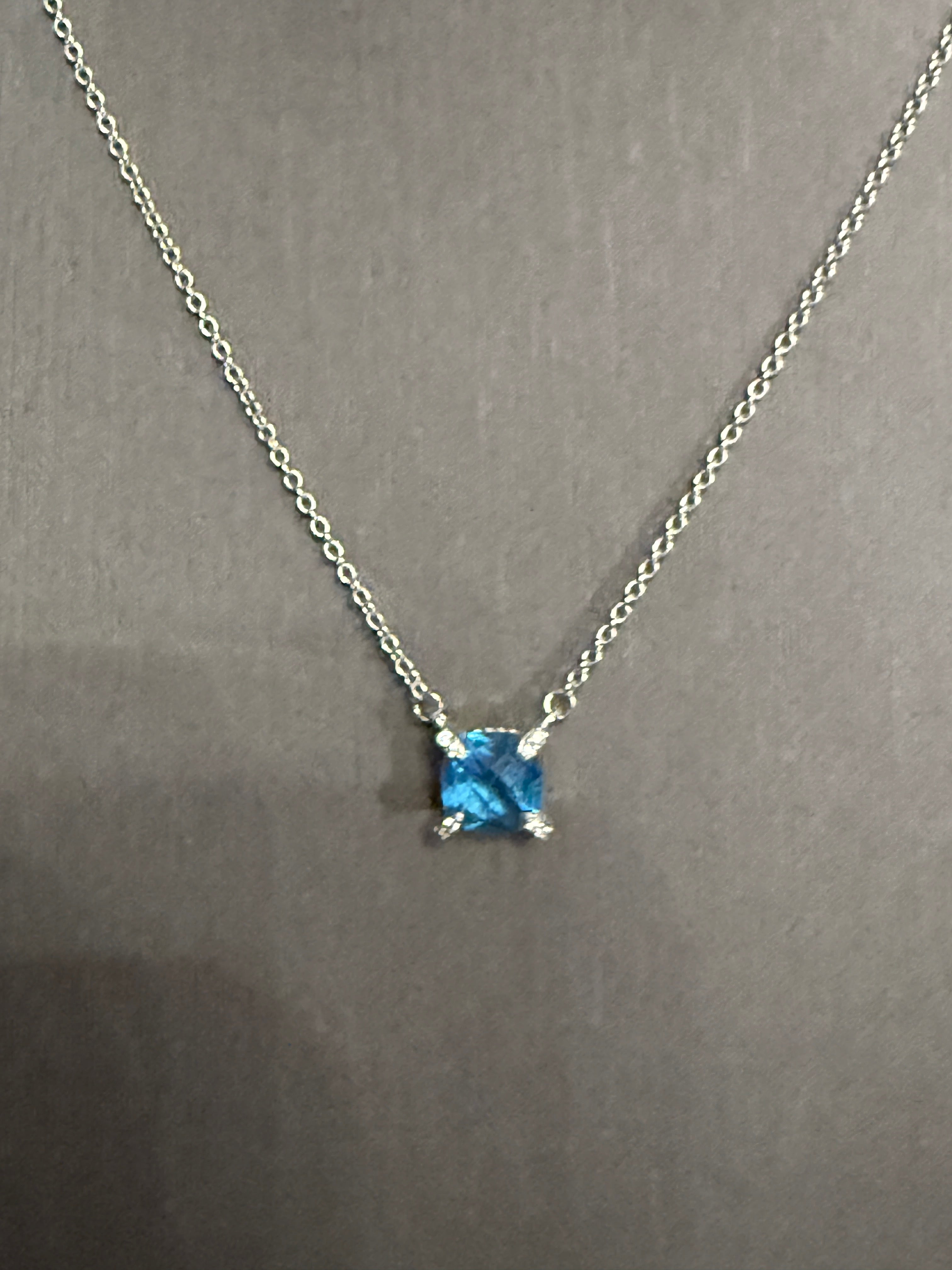 Blue Topaz Drop Necklace — Sterling Silver, 18"