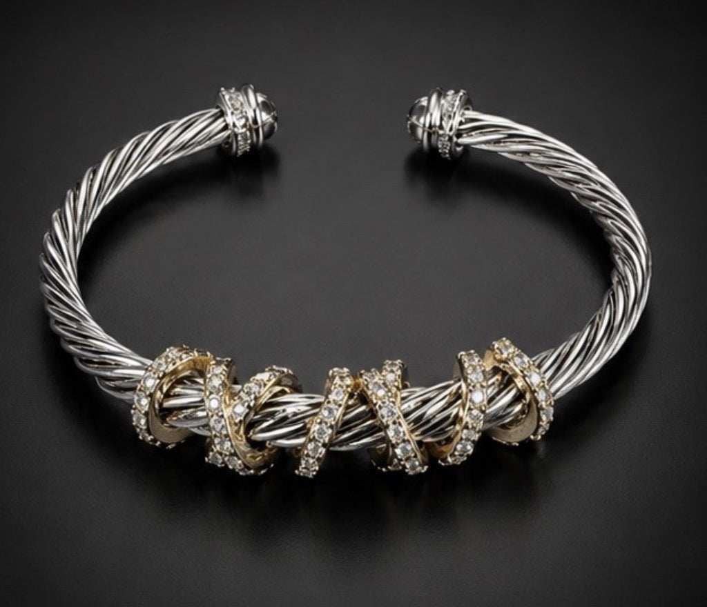 David Yurman Two-Tone Cable Cuff Bracelet with Pavé Accents size s/m