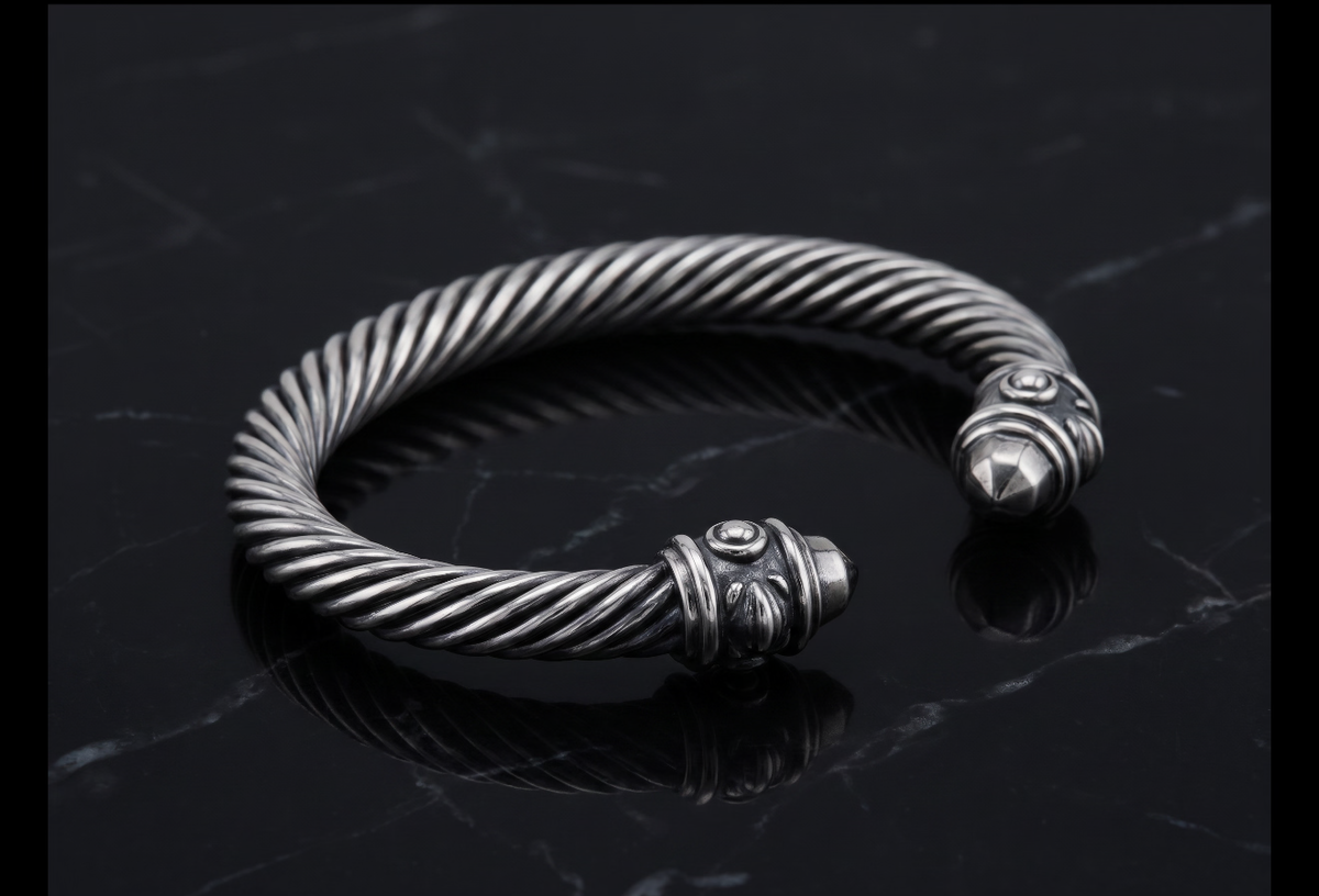 David Yurman Wheaton Cable Cuff Bracelet — Blackened Sterling Silver, 7mm