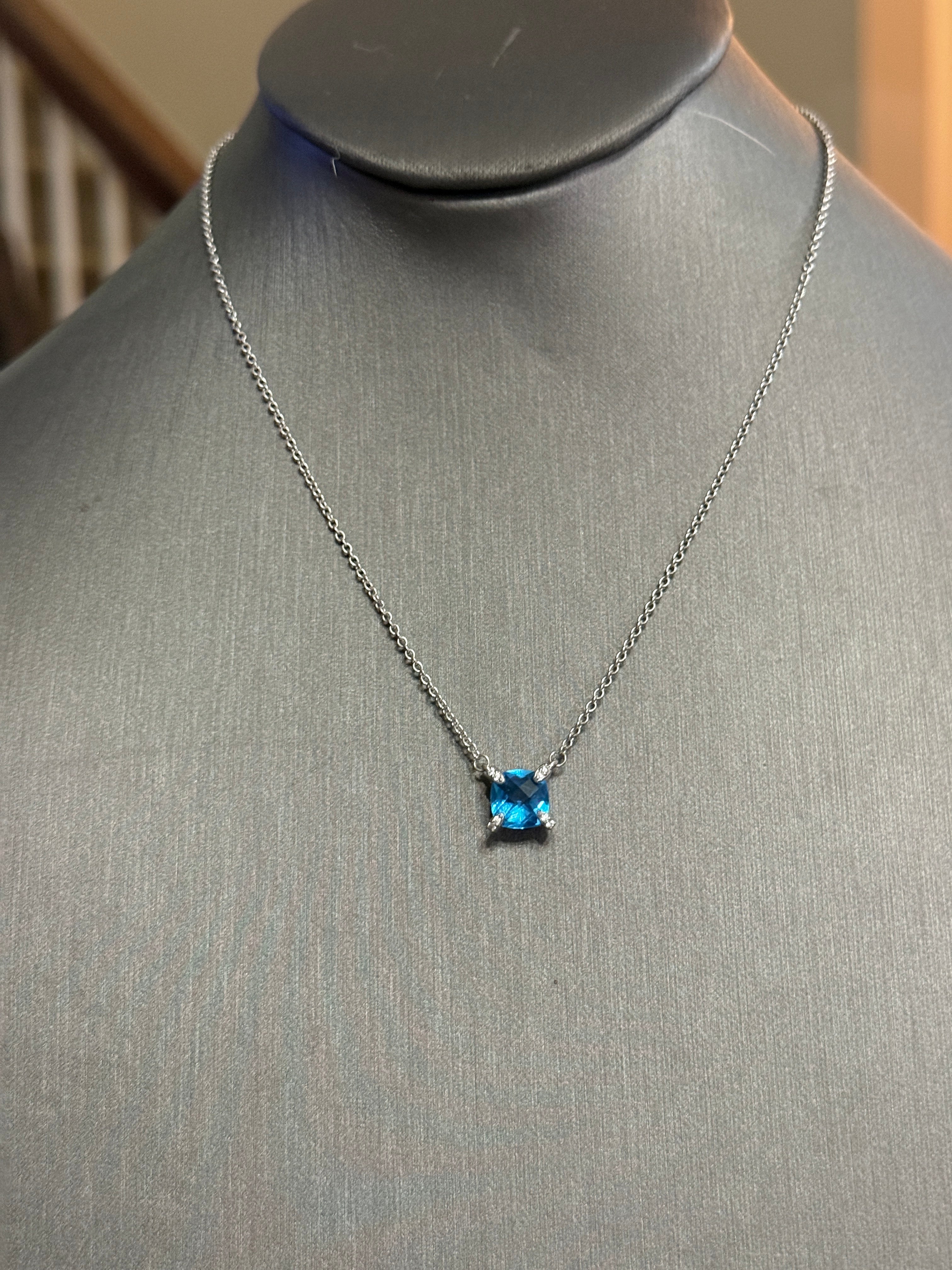 Blue Topaz Drop Necklace — Sterling Silver, 18"