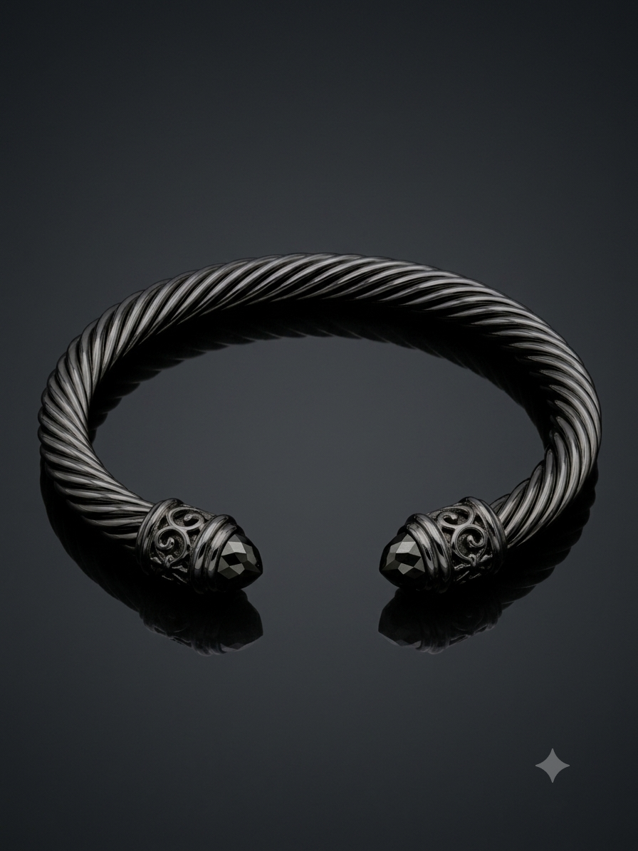 David Yurman Wheaton Cable Cuff Bracelet — Blackened Sterling Silver, 7mm