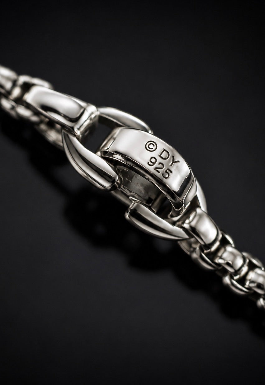 David Yurman Cross Station Bracelet — Sterling Silver Box Chain, 8.5"