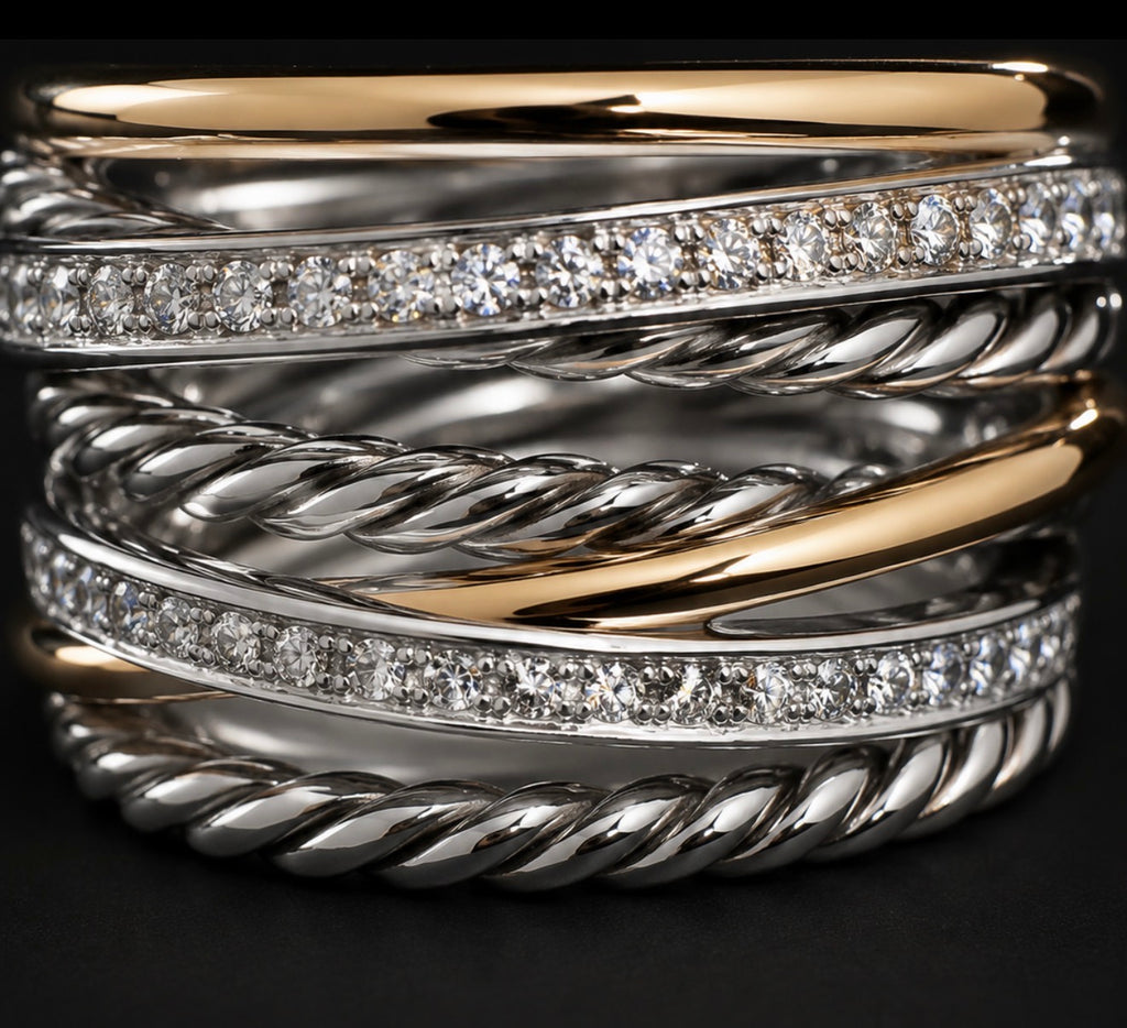 David Yurman Sterling Silver & 18K Gold Multi-Row Ring – Sizes 6 & 7