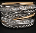 David Yurman Sterling Silver & 18K Gold Multi-Row Ring – Sizes 6 & 7