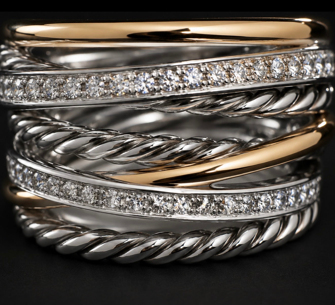 David Yurman Sterling Silver & 18K Gold Multi-Row Ring – Sizes 6 & 7
