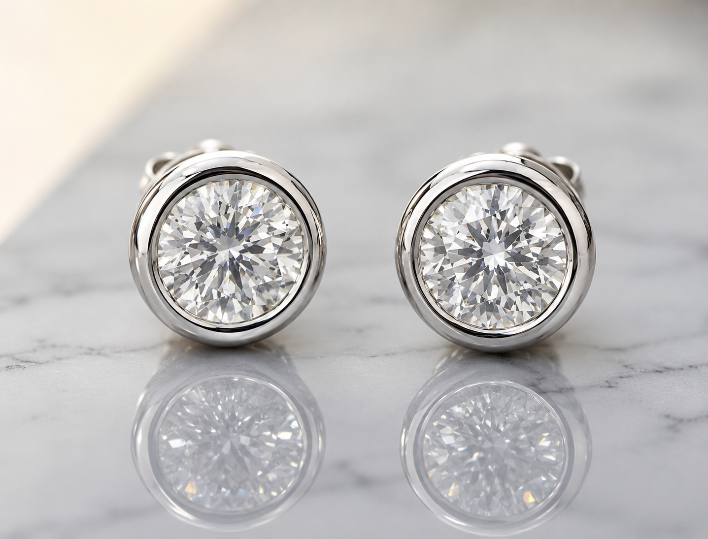 Lab Diamond Bezel Stud Earrings — 3.5 CTW, F/VVS2, 14K Gold, IGI Certified