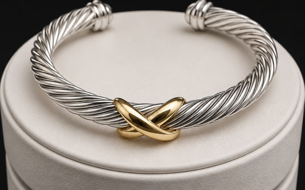 David Yurman X Classic Cable Station Bracelet – Sterling Silver & Yellow Gold sz med-large