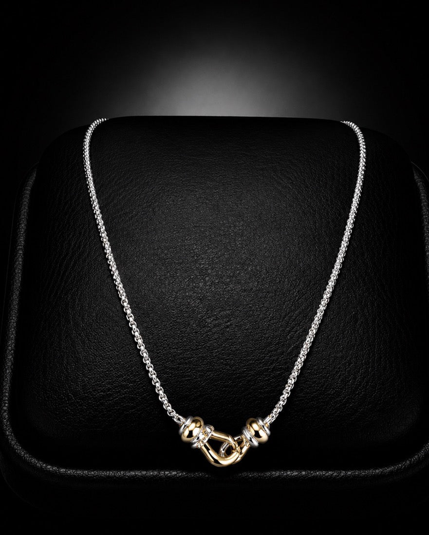 David Yurman Buckle Station Necklace — Sterling Silver & 18K Gold, 20"