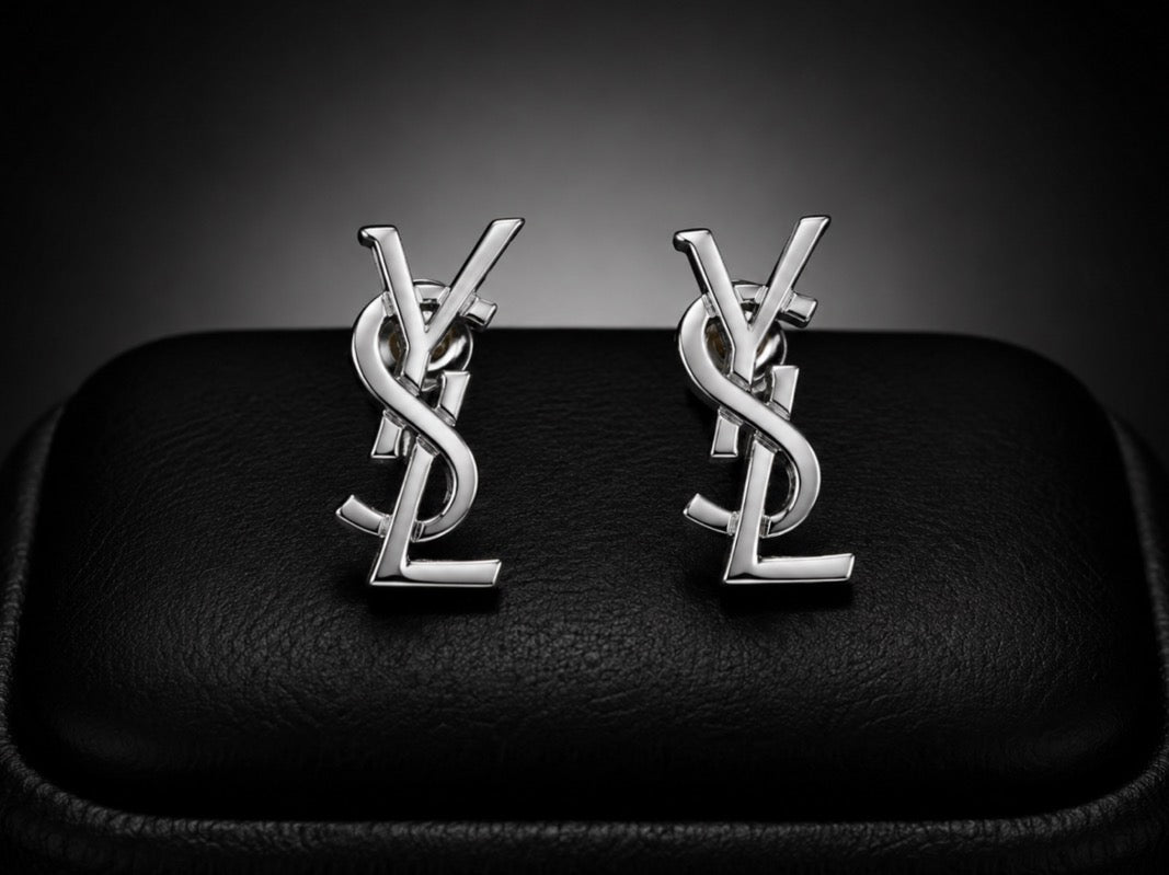 Saint Laurent Opyum YSL Monogram Earrings — Silver-Tone, With Box