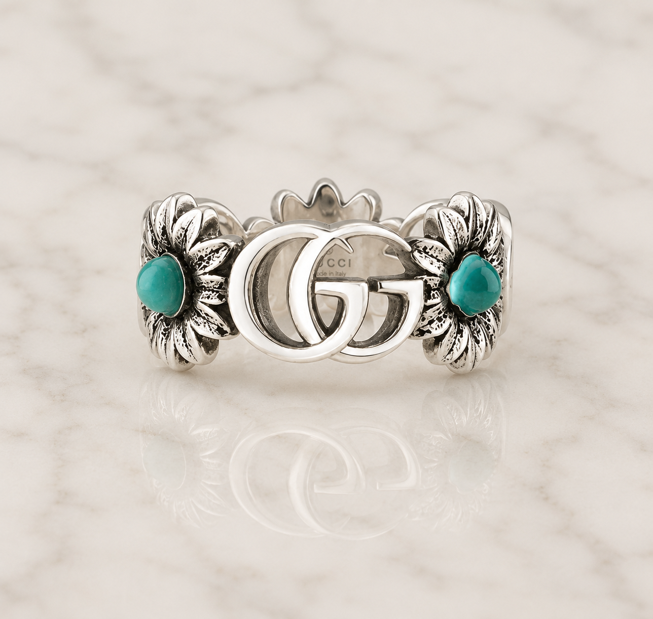 Gucci Double G Flower Ring — Sterling Silver, Size 7