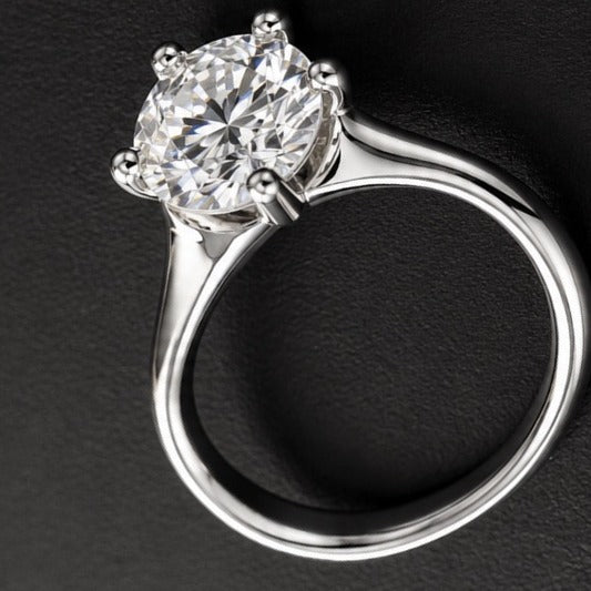 Round Moissanite Solitaire Ring — 4 Carat, Platinum, Size 7