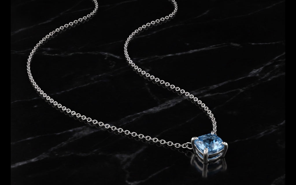 Blue Topaz Drop Necklace — Sterling Silver, 18"