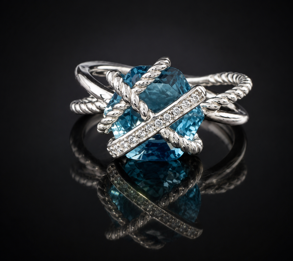 David Yurman Cable Wrap Ring — Blue Topaz & Diamonds