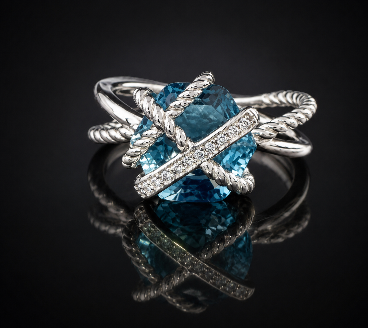 David Yurman Cable Wrap Ring — Blue Topaz & Diamonds