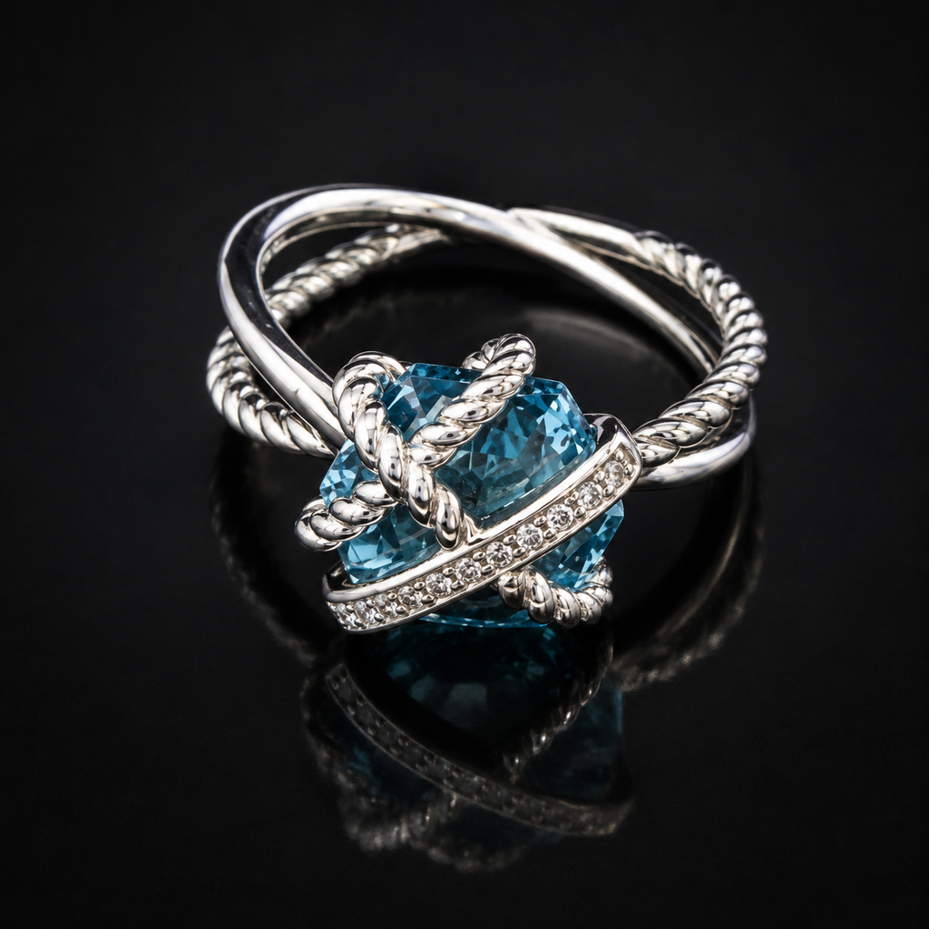 David Yurman Cable Wrap Ring — Blue Topaz & Diamonds
