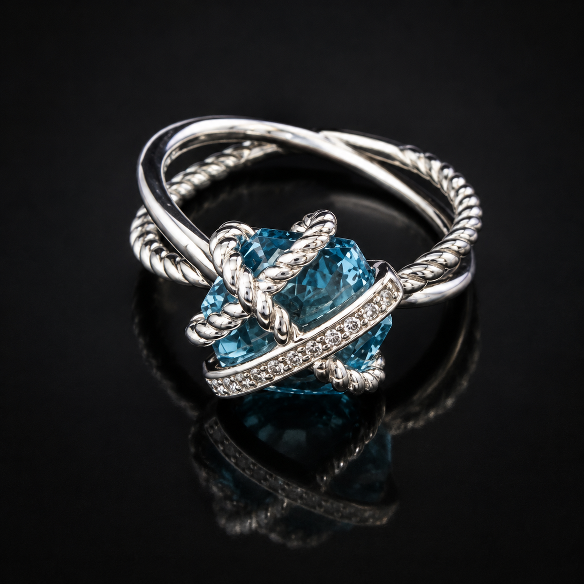 David Yurman Cable Wrap Ring — Blue Topaz & Diamonds