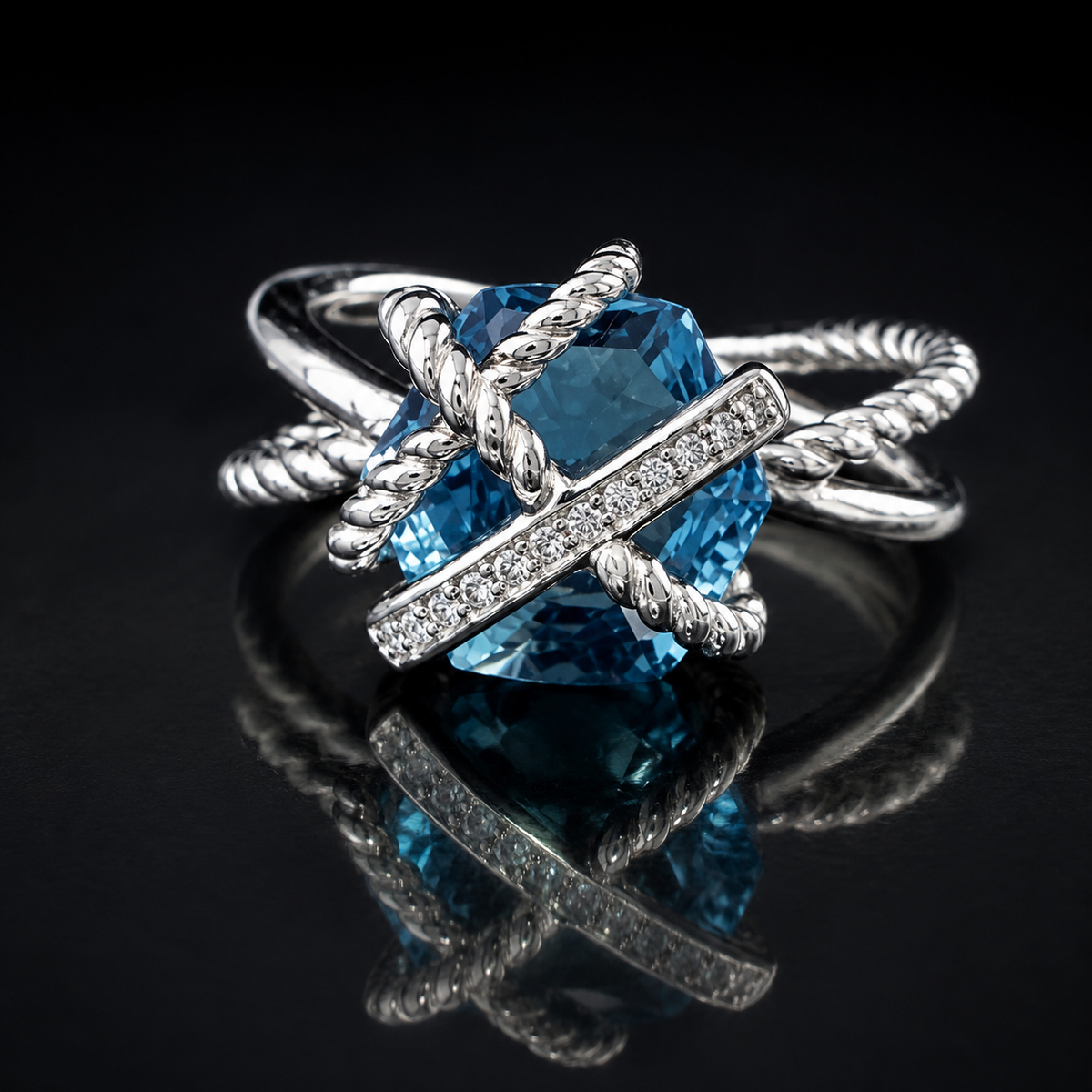 David Yurman Cable Wrap Ring — Blue Topaz & Diamonds
