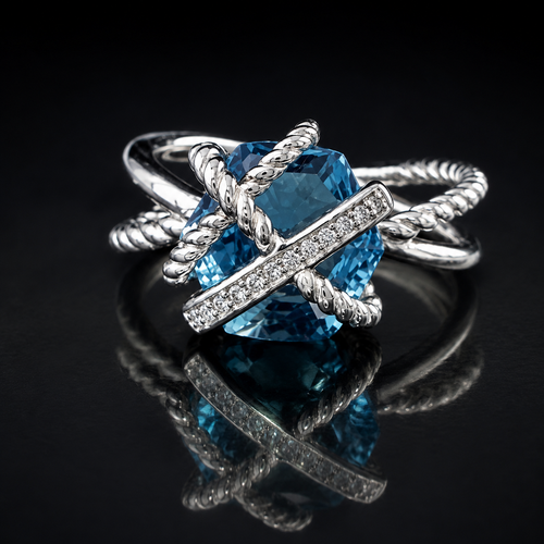 David Yurman Cable Wrap Ring — Blue Topaz & Diamonds