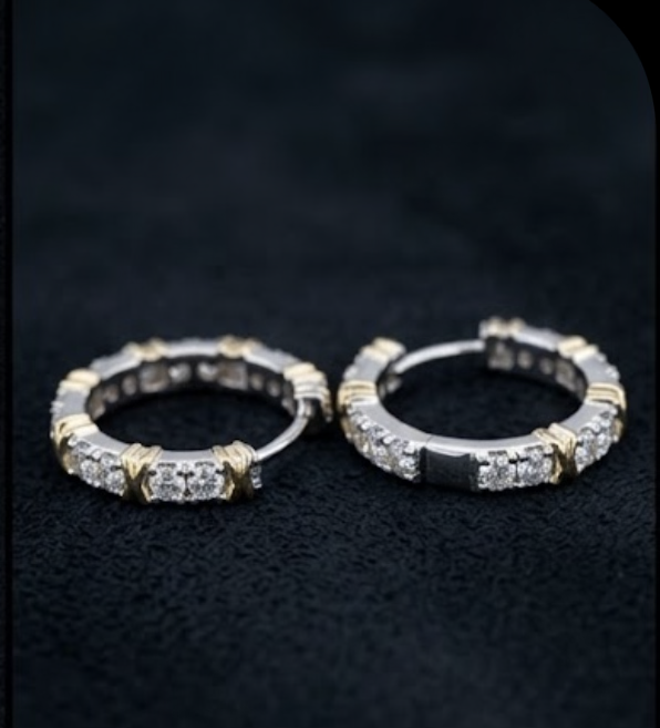 PHNX lab-grown diamond hoop earrings in white and yellow 14K gold