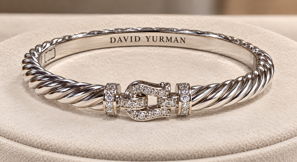 David Yurman Buckle Classic Cable Bracelet in Sterling Silver with Pavé Diamonds, 5mm — Small