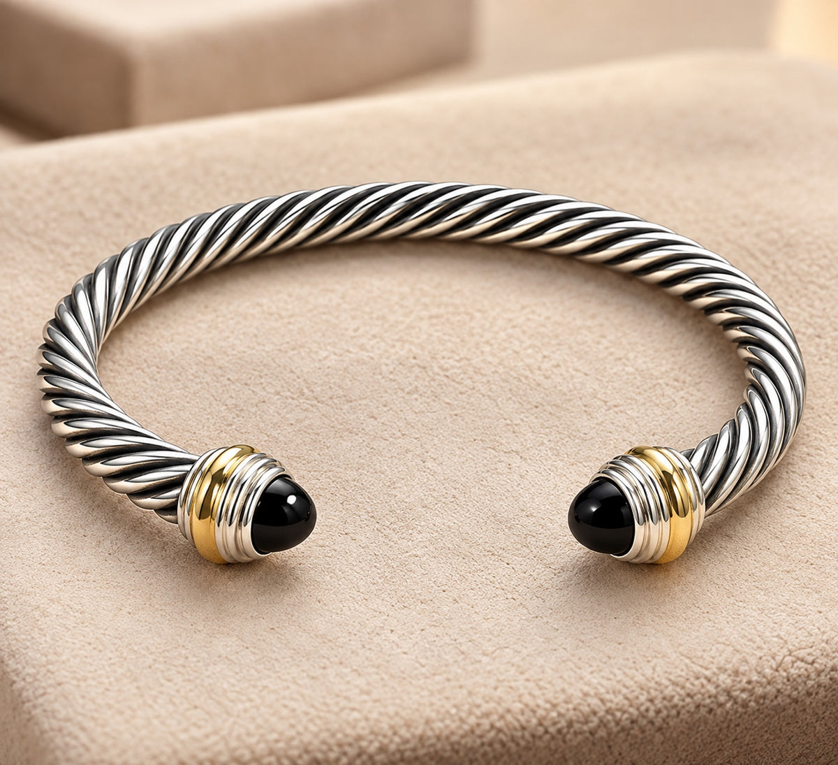 David Yurman Cable Classics 5mm cuff bracelet with black onyx and 14K gold