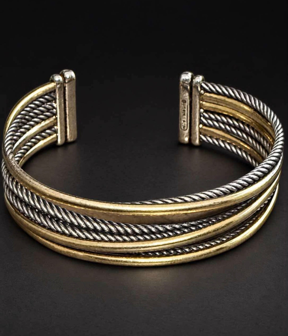 David Yurman Crossover 7-row cuff bracelet in sterling silver with 18K yellow gold, 22mm