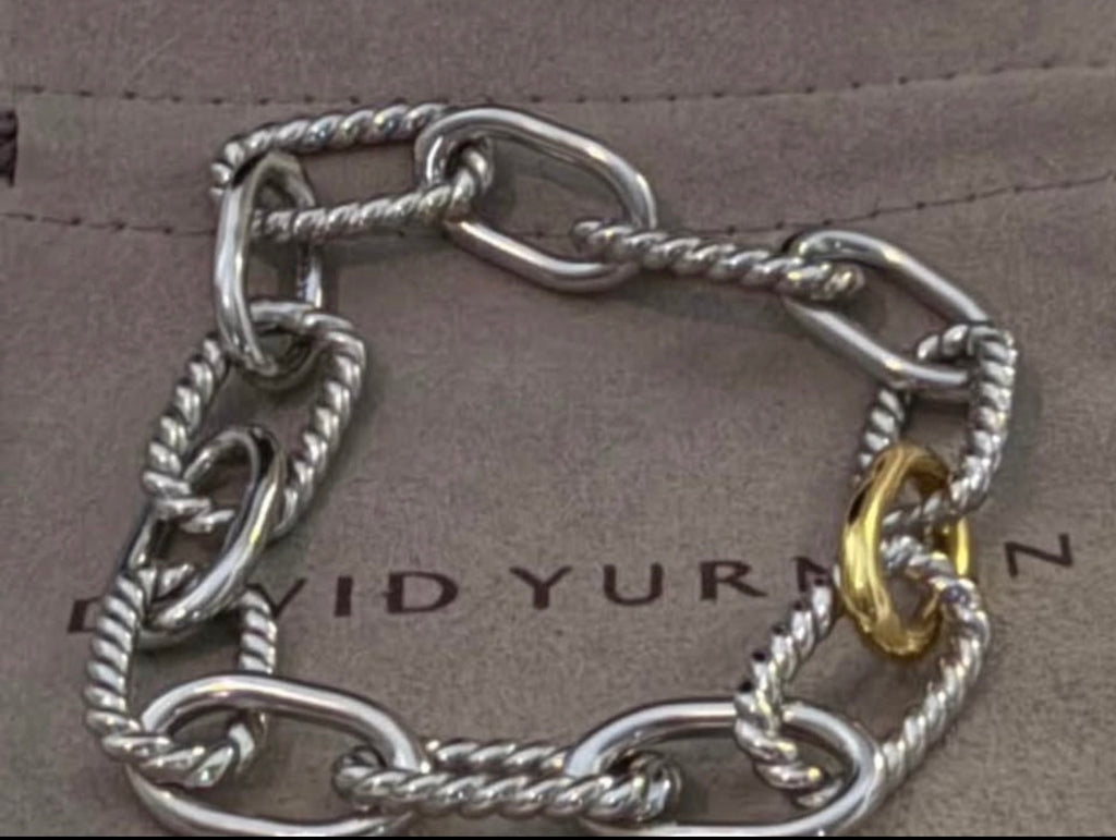 David Yurman DY Madison Chain Bracelet in Sterling Silver with 18K Yellow Gold, 11mm — Medium (7.5")