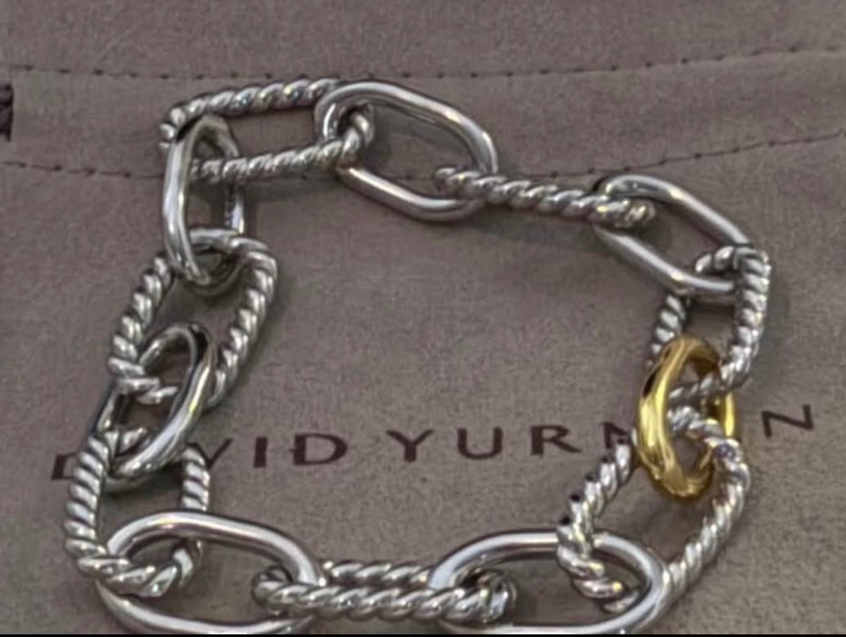 David Yurman DY Madison Chain Bracelet in Sterling Silver with 18K Yellow Gold, 11mm — Medium (7.5")