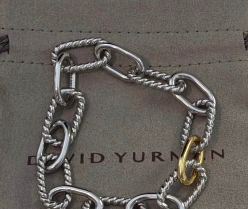 David Yurman DY Madison Chain Bracelet in Sterling Silver with 18K Yellow Gold, 11mm — Medium (7.5")