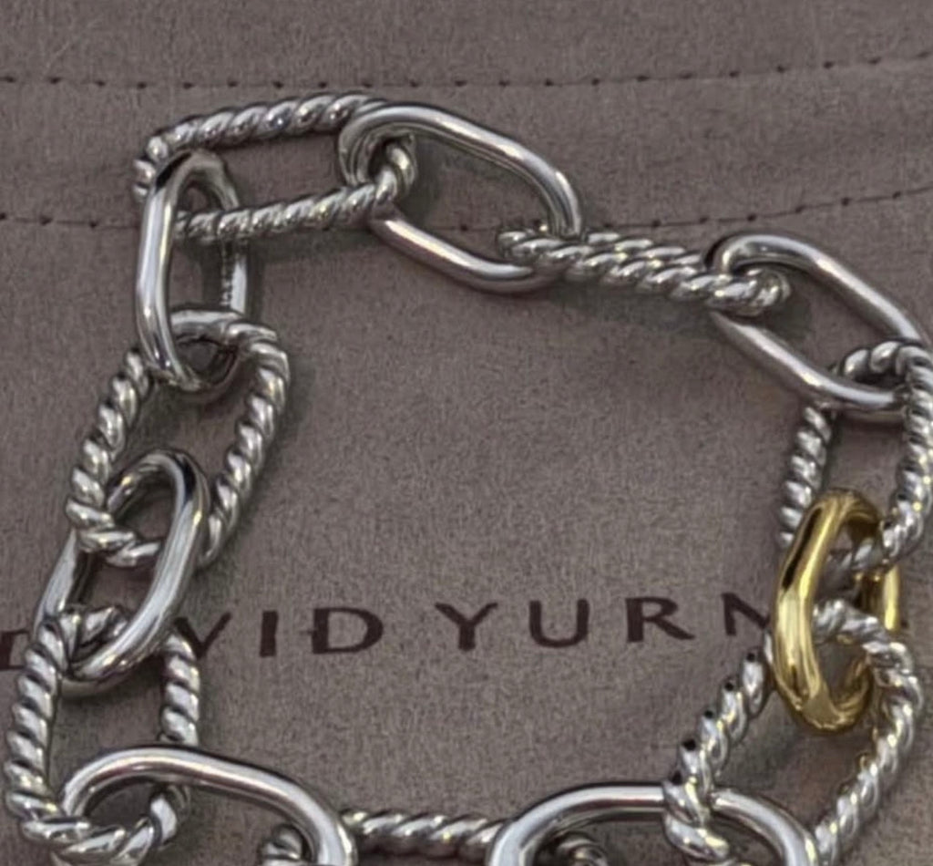 David Yurman DY Madison Chain Bracelet in Sterling Silver with 18K Yellow Gold, 11mm — Medium (7.5")