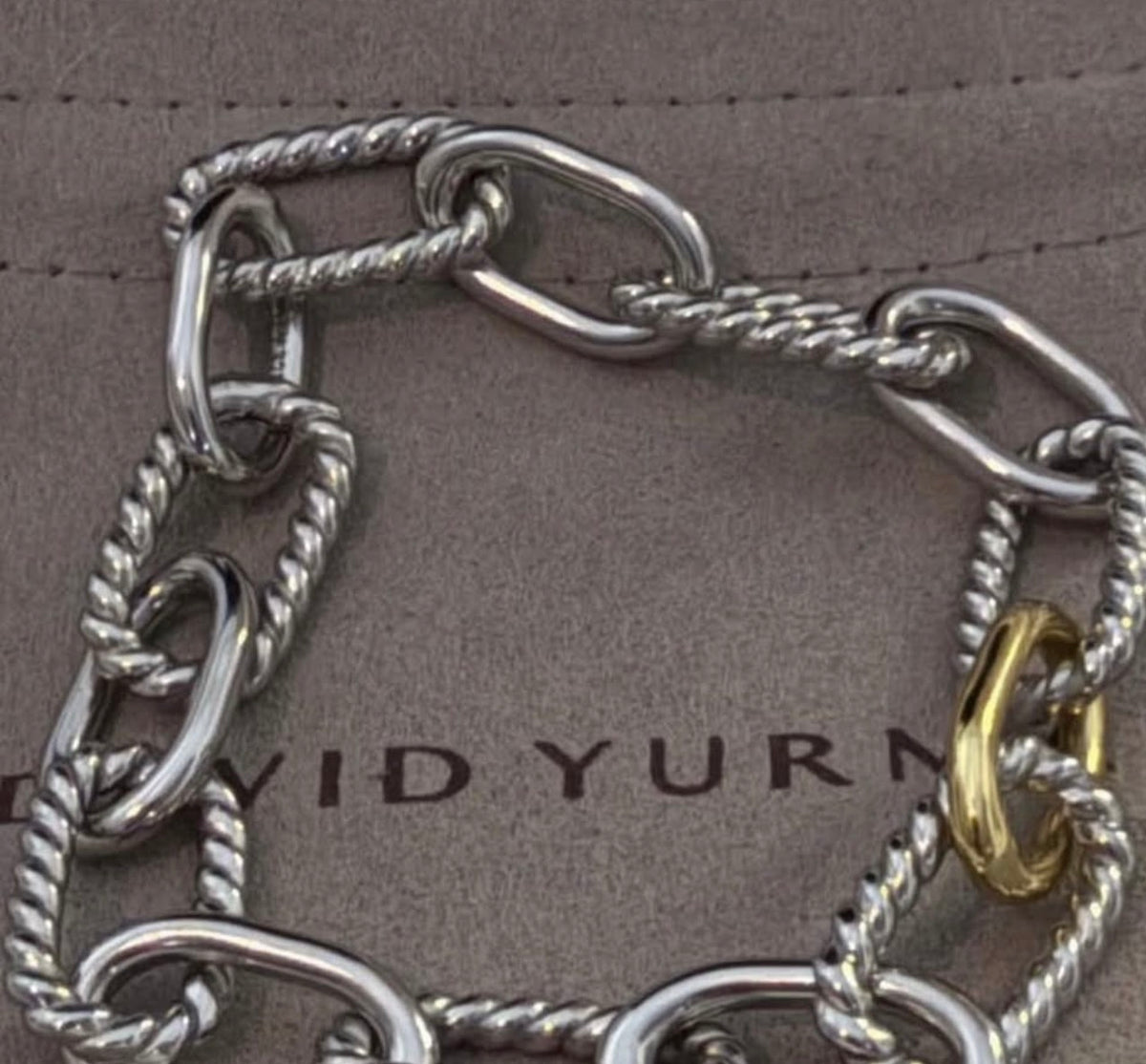 David Yurman DY Madison Chain Bracelet in Sterling Silver with 18K Yellow Gold, 11mm — Medium (7.5")