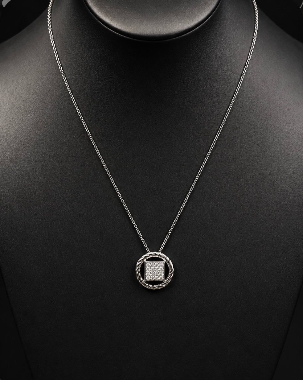 David Yurman diamond pendant necklace with cable surround, view 1