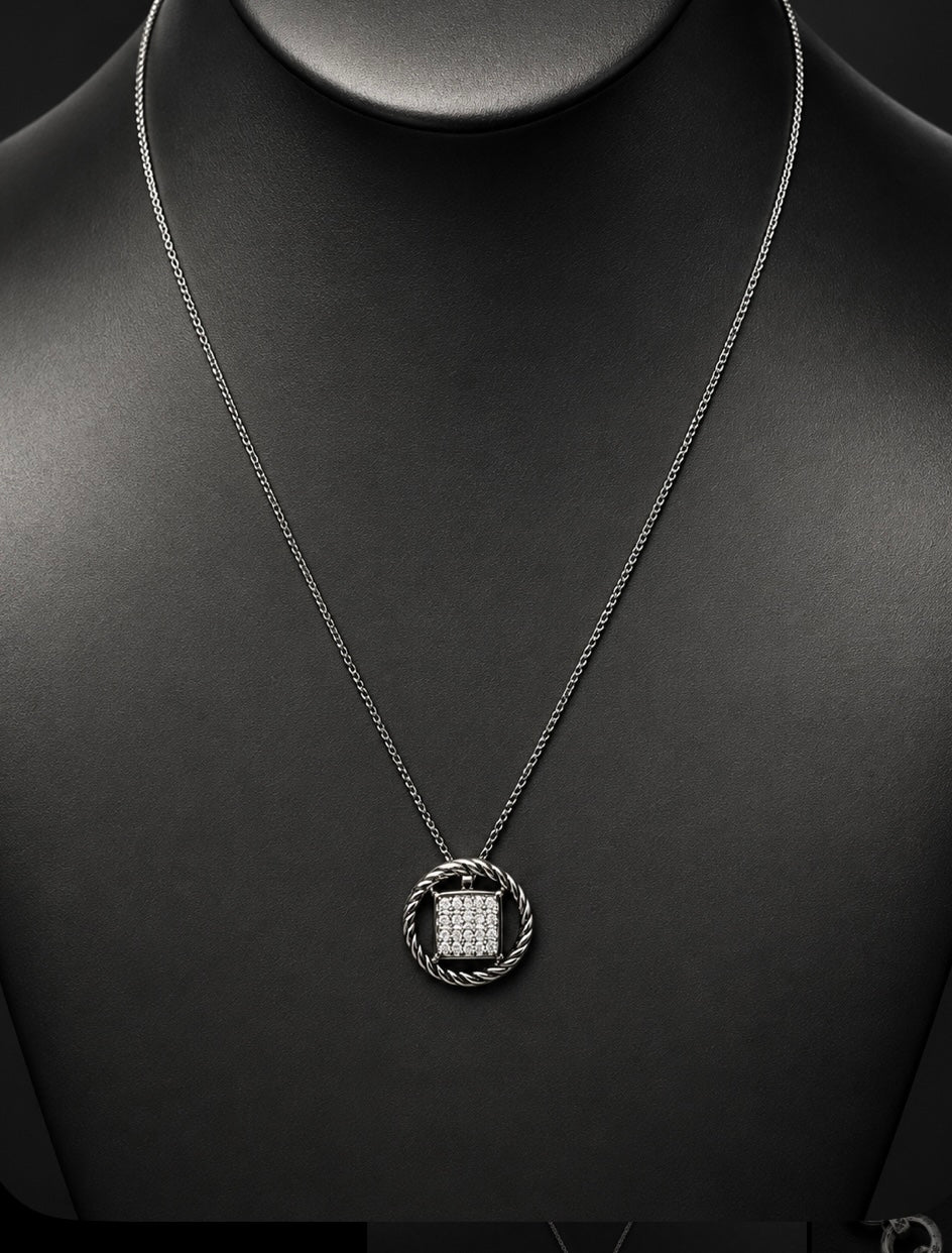 David Yurman diamond pendant necklace with cable surround, view 2