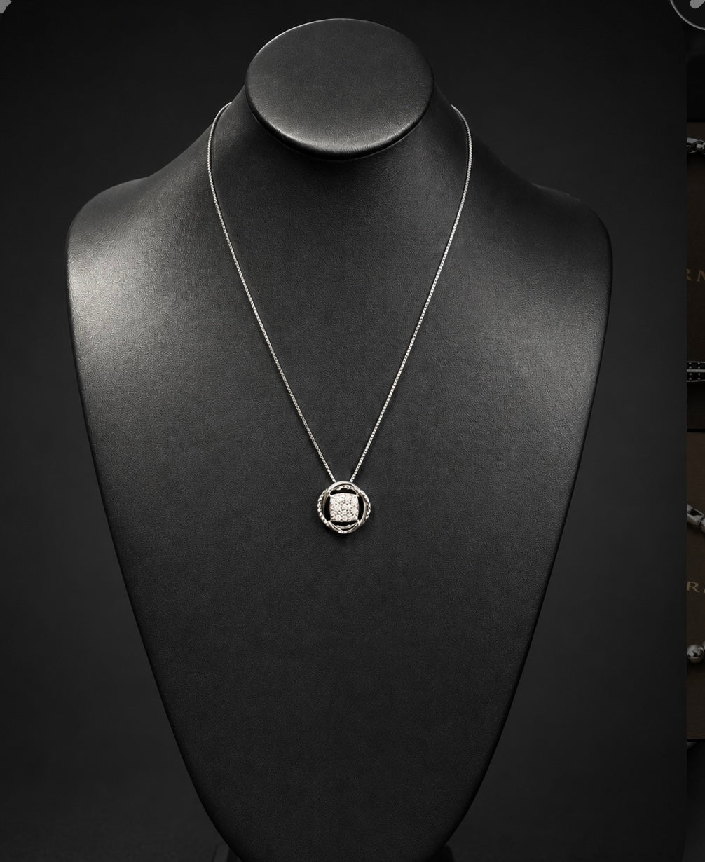 David Yurman diamond pendant necklace with cable surround, view 3