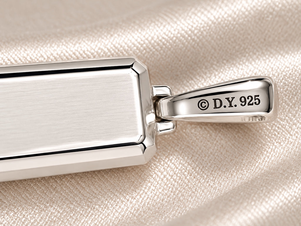 David Yurman small men's black diamond pendant, back and hallmark detail
