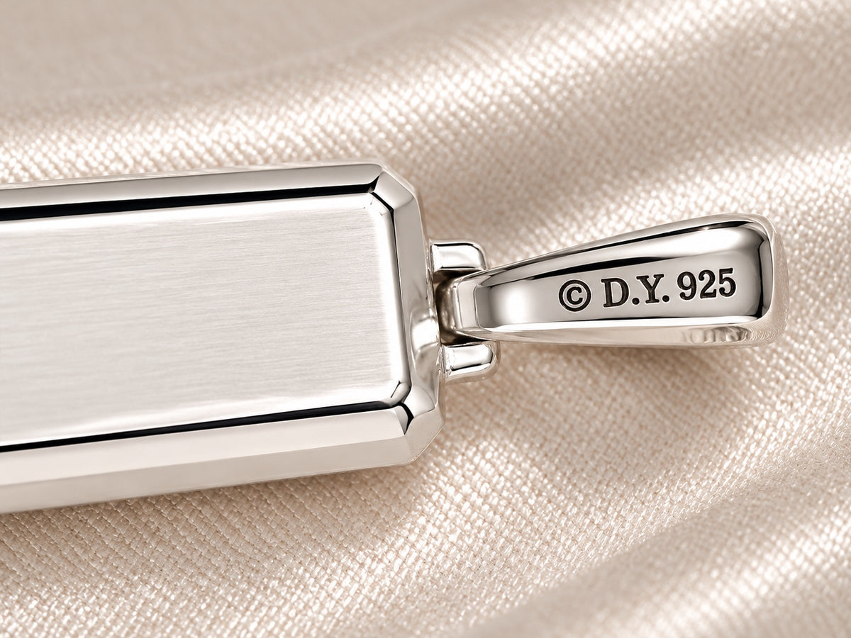 David Yurman small men's black diamond pendant, back and hallmark detail