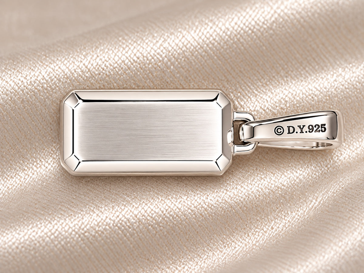 David Yurman small men's black diamond pendant, back and hallmark detail
