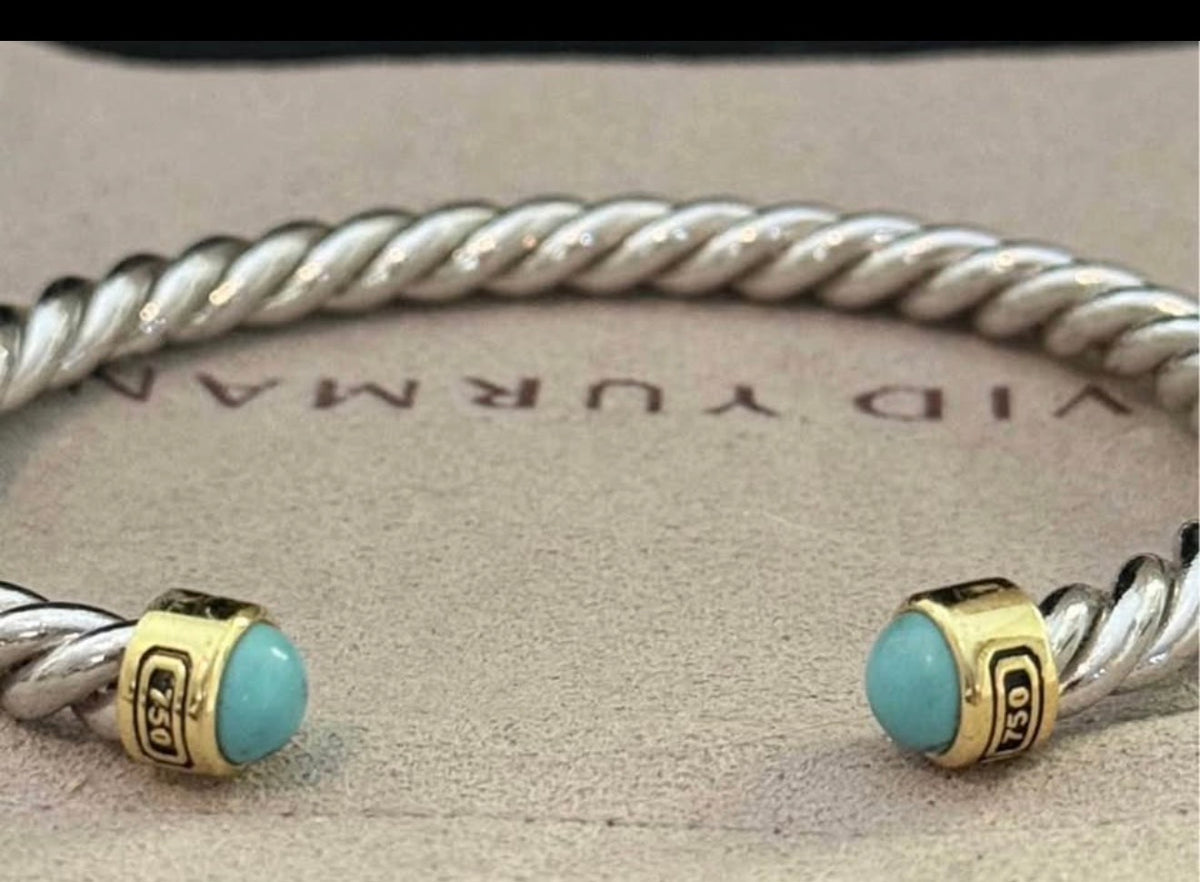 David Yurman 6mm turquoise cable cuff bracelet, size large