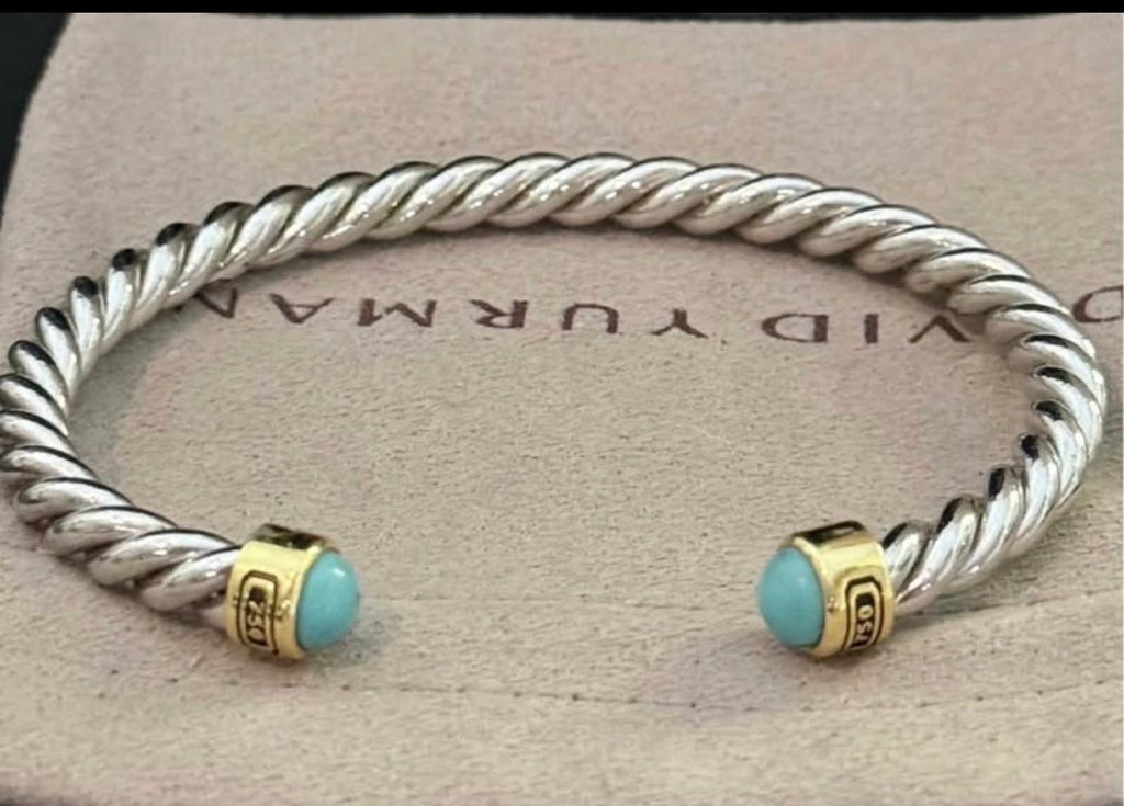 David Yurman turquoise cable cuff bracelet front view