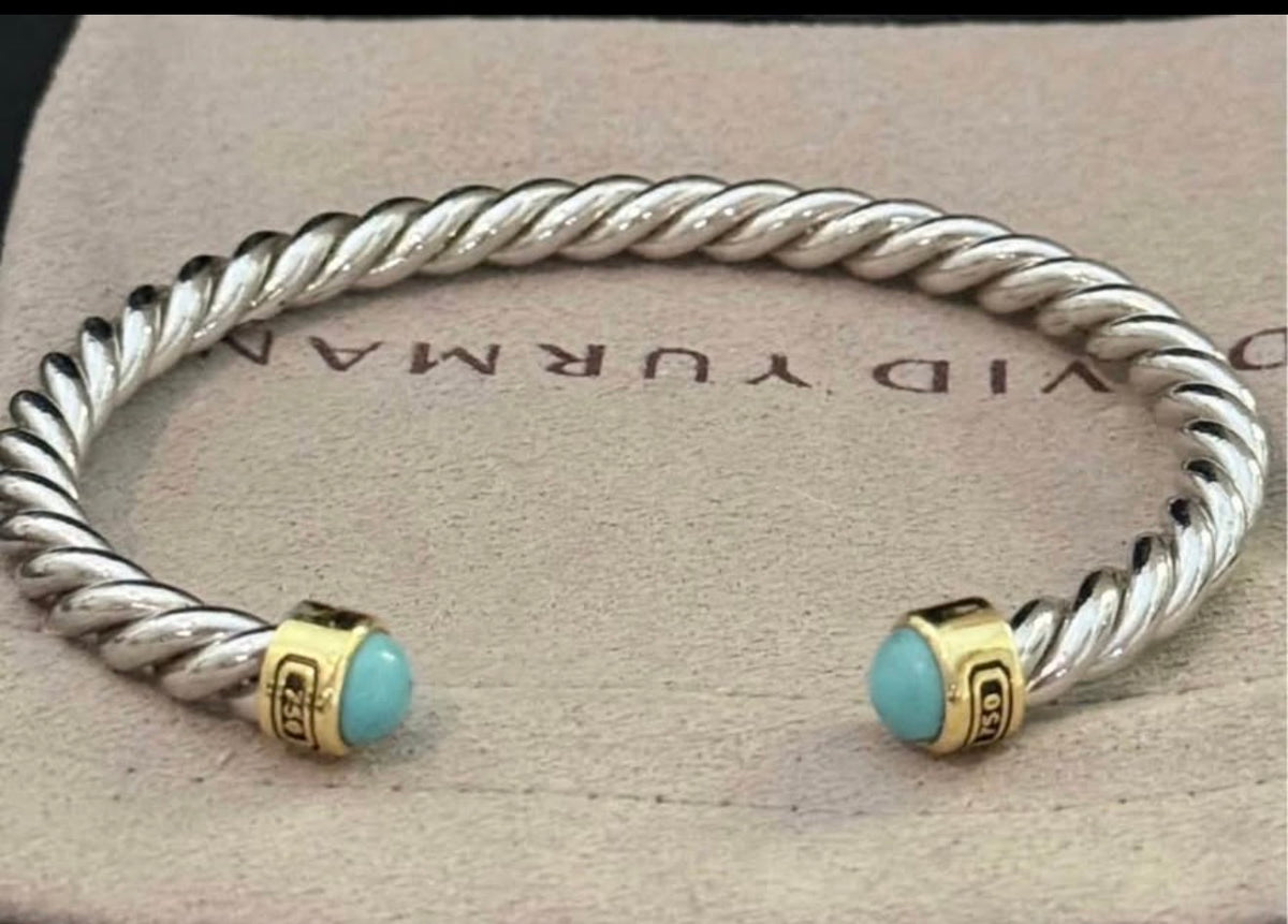 David Yurman turquoise cable cuff bracelet front view