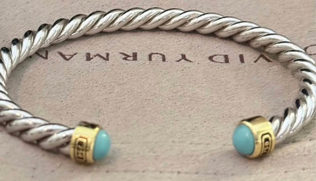 David Yurman 6mm cable cuff with turquoise end stones