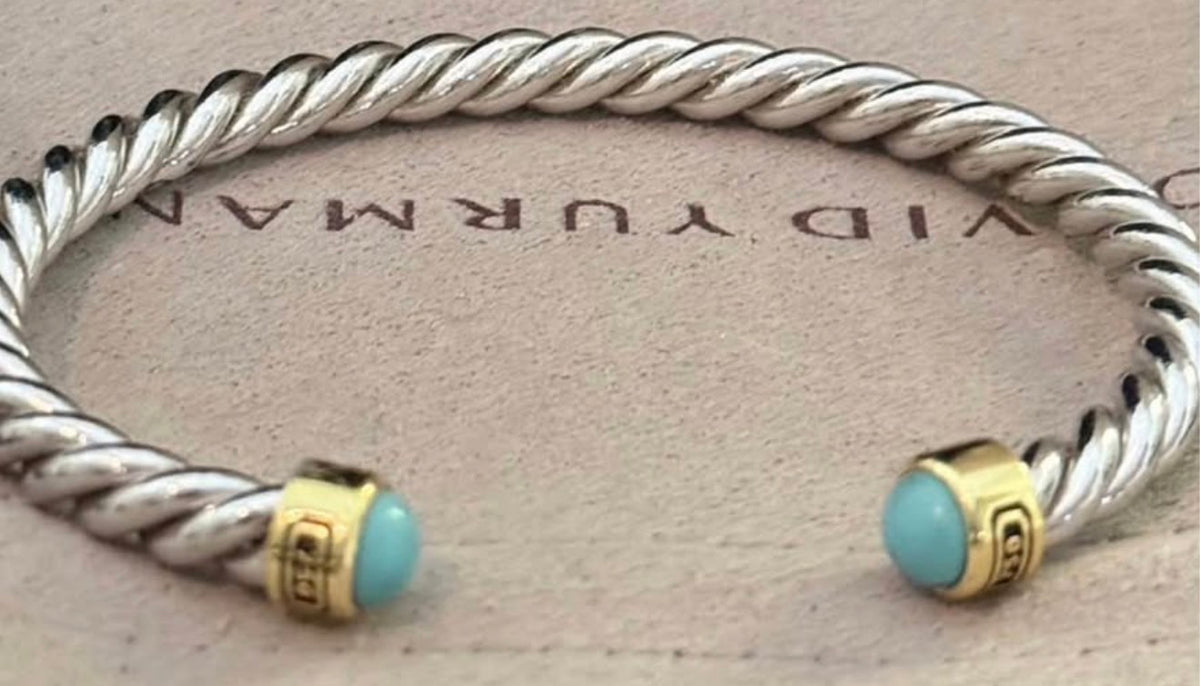 David Yurman 6mm cable cuff with turquoise end stones