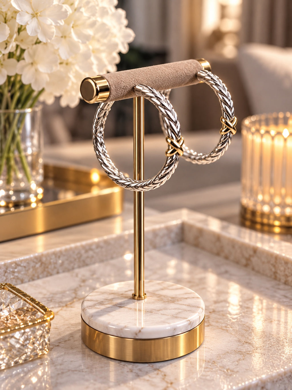 David Yurman two-tone cable hoop earrings with gold-colored X accents, view 1