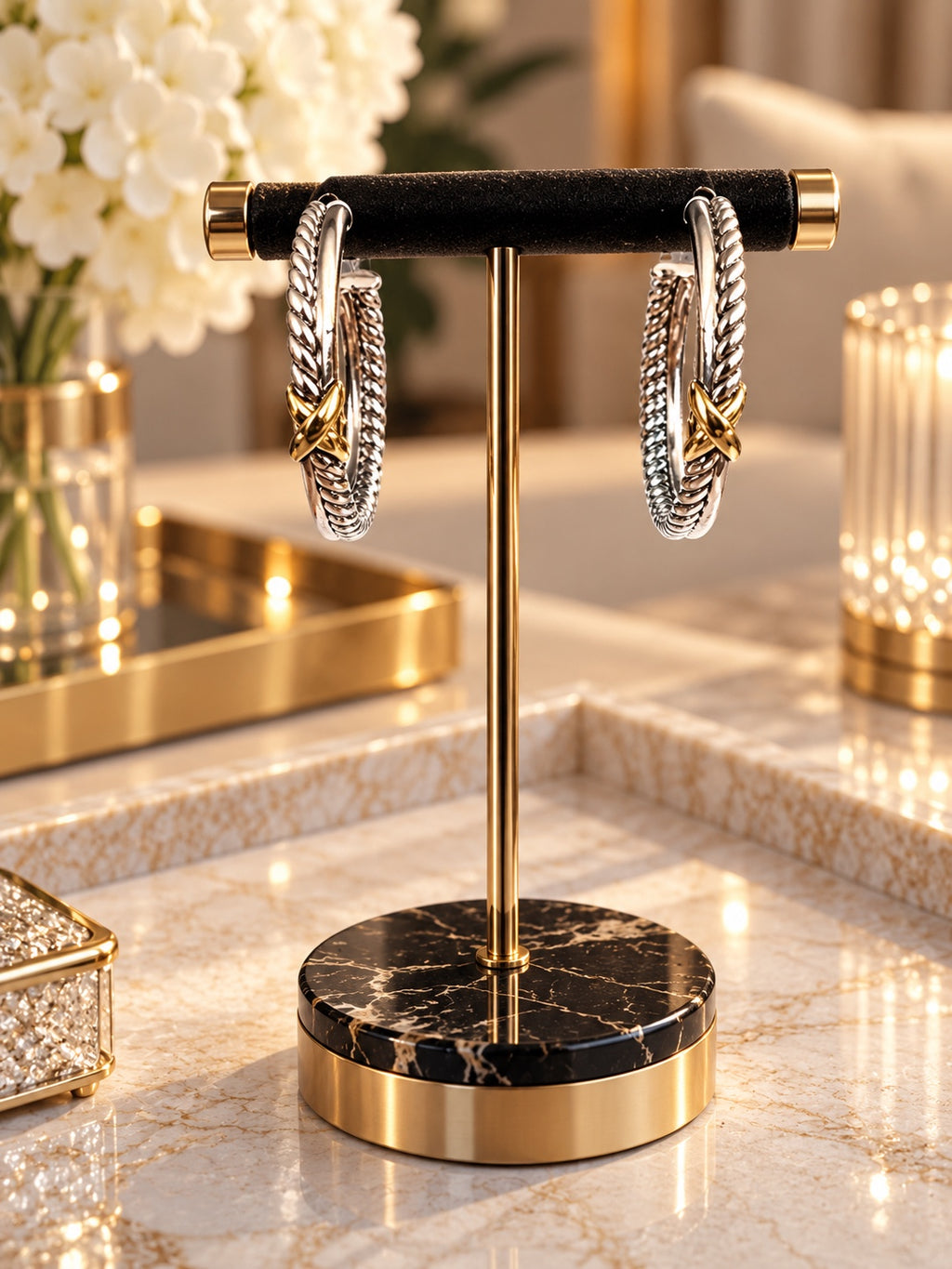 David Yurman two-tone cable hoop earrings with gold-colored X accents, view 2