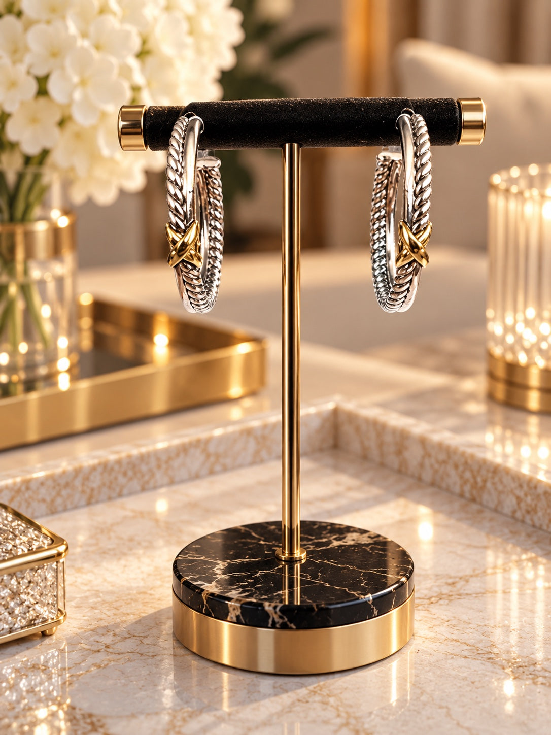 David Yurman two-tone cable hoop earrings with gold-colored X accents, view 2