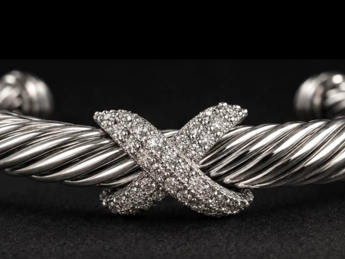 Close-up of David Yurman Wheaton sterling silver pavé diamond X center station