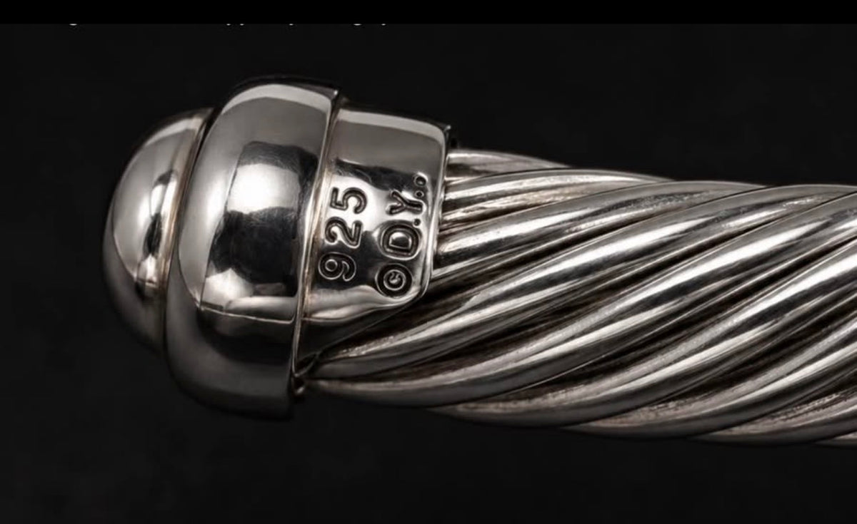 David Yurman sterling silver cuff hallmark showing D.Y. 925
