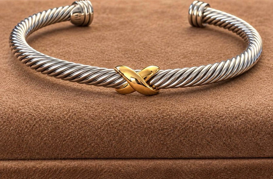 David Yurman X Collection Classic Cable Station Bracelet — Sterling Silver & 18K Gold, 5mm